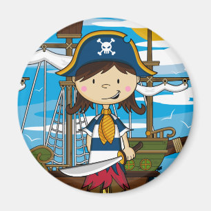 Gullig piratflickamagnet magnet