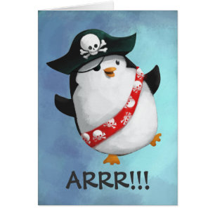 Gullig piratpingvin hälsningskort