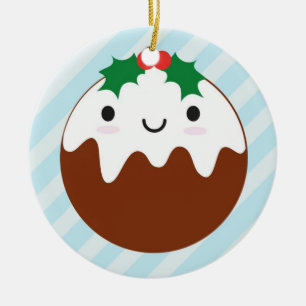 Gullig plumpudding julgransprydnad keramik