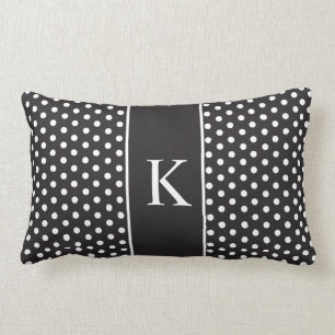 Gullig polka dotsMonogram svartvit Lumbarkudde