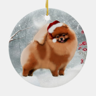 Gullig Pomeranian Santa vinterprydnad Julgransprydnad Keramik