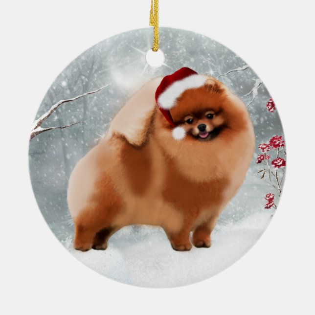 Gullig Pomeranian Santa vinterprydnad Julgransprydnad Keramik (Baksidan)