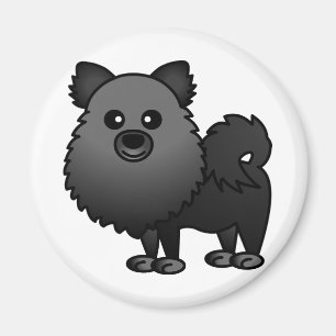 Gullig Pomeranian tecknad - svart Magnet