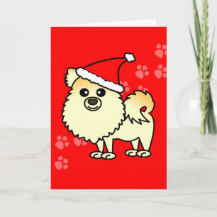 Gullig Pomeranian tecknadSanta hatt Helgkort