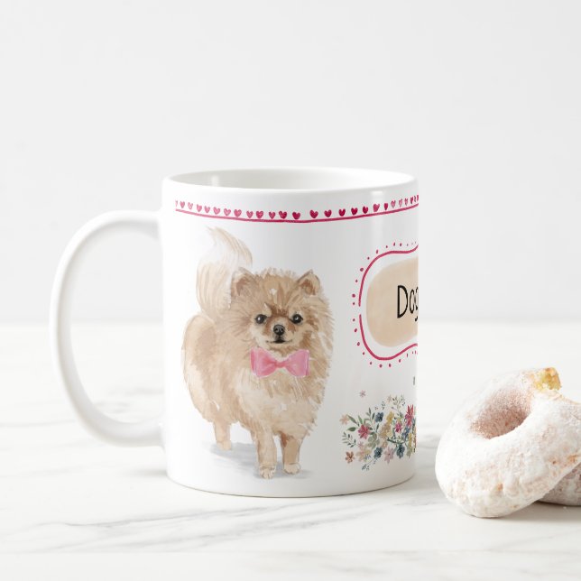 Gullig Pomeranian vattenfärgmugg Kaffemugg (Med munk)