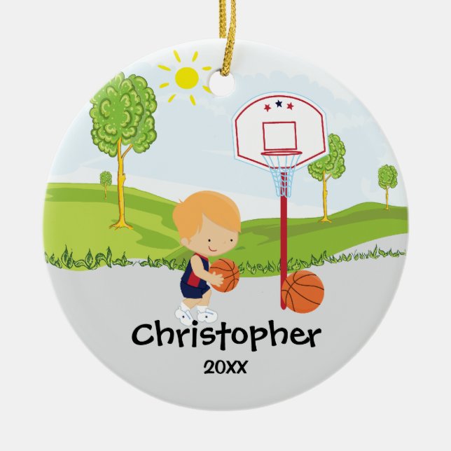 Gullig prydnad för jul för basketspelaresport julgransprydnad keramik (Framsidan)