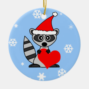 Gullig prydnad för jul för RaccoonSanta hatt Julgransprydnad Keramik