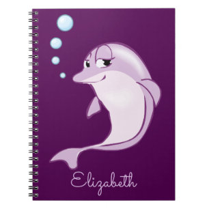 Gullig purpurfärgad delfinpersonlig anteckningsbok med spiral