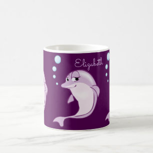 Gullig purpurfärgad delfinpersonlig kaffemugg