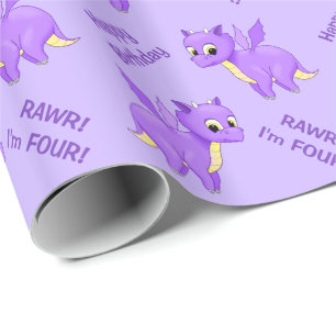 Gullig purpurfärgad flygbabydrake presentpapper