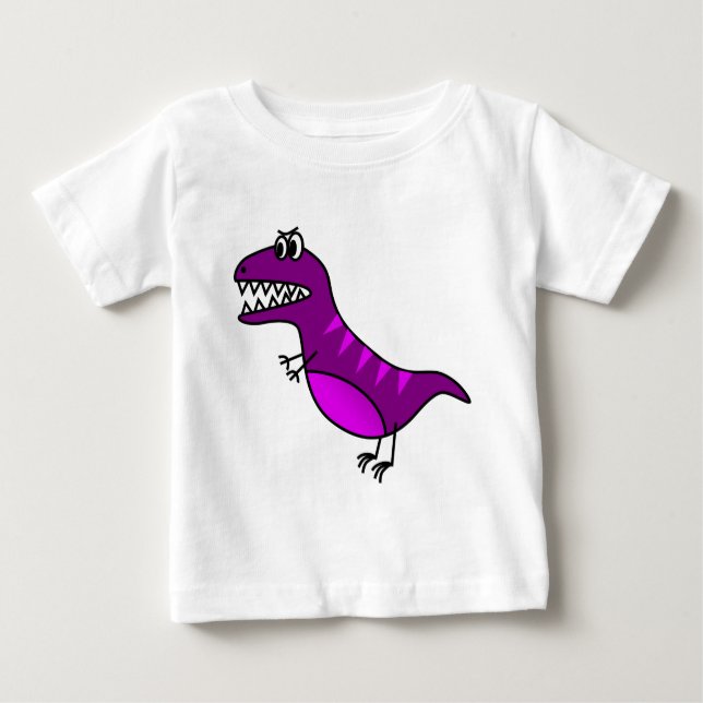 Gullig purpurfärgad ilsken tecknaddinosaur t-shirt (Framsida)