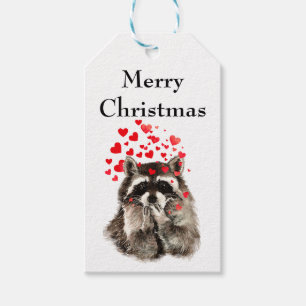 Gullig Raccoon för kramkyssar som blåser kyssjul Presentetikett