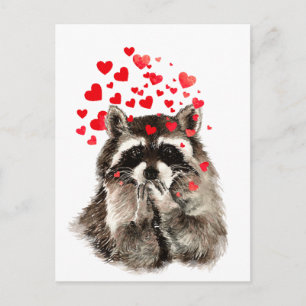 Gullig Raccoon som blåser kysskärlekhjärtor Vykort