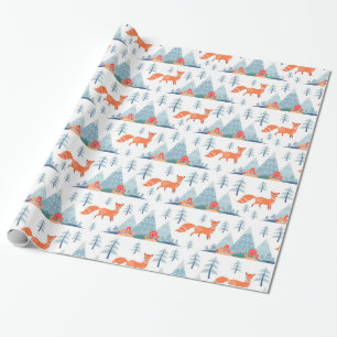 Gullig räv- och bergmönsterillustration presentpapper