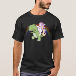 Gullig regnbåge för Unicornridningbaby T Rex Shirt