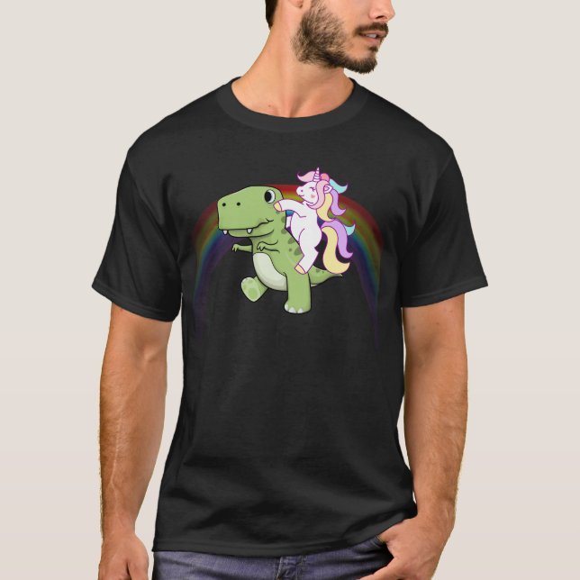 Gullig regnbåge för Unicornridningbaby T Rex T Shirt (Framsida)