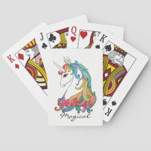 Gullig regnbågeunicorn för vattenfärg casinokort