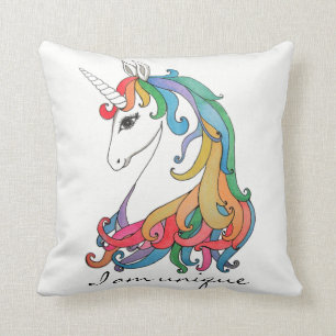 Gullig regnbågeunicorn för vattenfärg kudde
