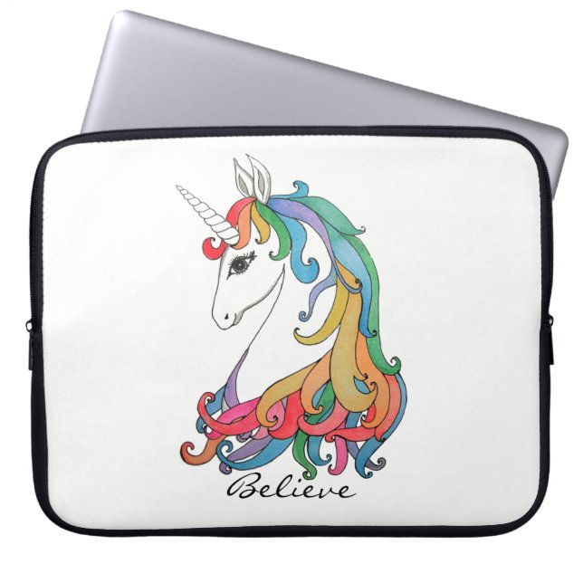 Gullig regnbågeunicorn för vattenfärg laptop sleeve (Framsidan)