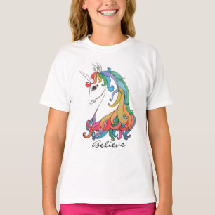 Gullig regnbågeunicorn för vattenfärg t shirt