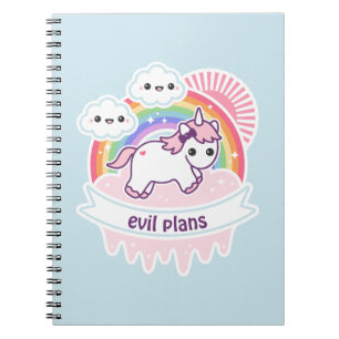 Gullig regnbågeUnicorn med moln Anteckningsbok Med Spiral