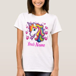 Gullig regnbågeUnicornhäst med stjärnahjärtor T Shirt