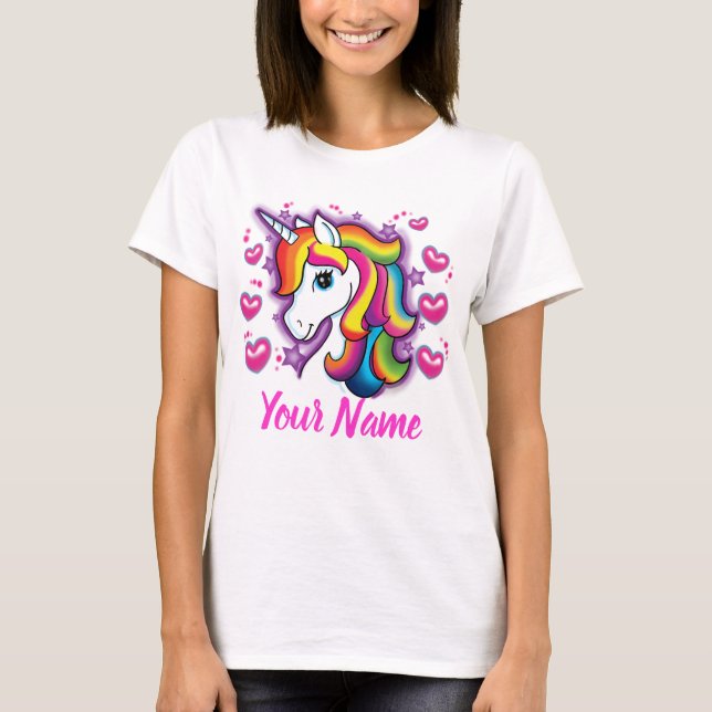 Gullig regnbågeUnicornhäst med stjärnahjärtor T Shirt (Framsida)