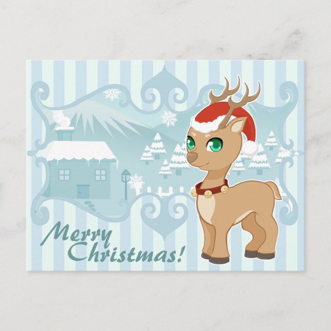 Gullig ren för kawaiijultecknad helg vykort (Framsida)