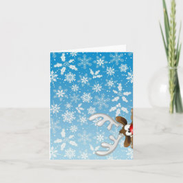 Gullig ren och snöflingor på julkort helgkort