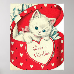 Gullig retro affisch för kattvalentinhelgdag