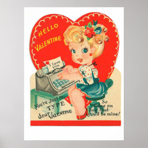 Gullig retro affisch för vintagevalentinhelgdag