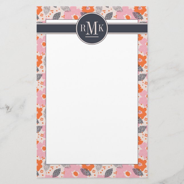 Gullig Retro blommönster för Monogram | Brevpapper (Framsida)