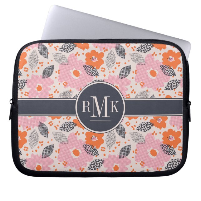 Gullig Retro blommönster för Monogram | Laptop Fodral (Framsidan)