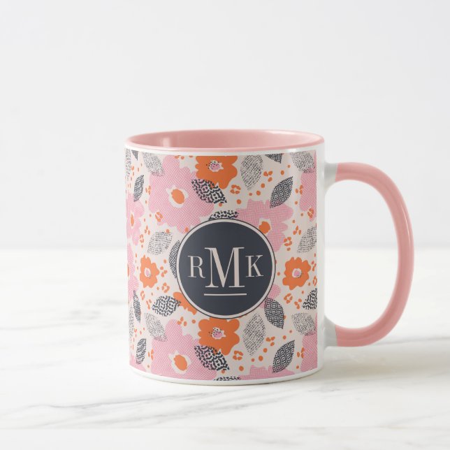 Gullig Retro blommönster för Monogram | Mugg (Höger)