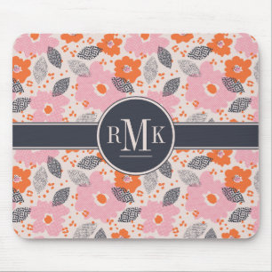 Gullig Retro blommönster för Monogram Musmatta