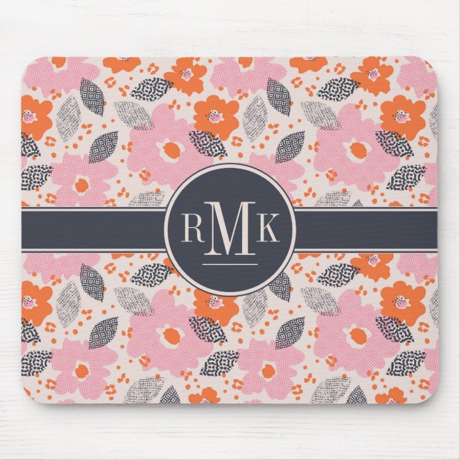 Gullig Retro blommönster för Monogram | Musmatta (Framsidan)
