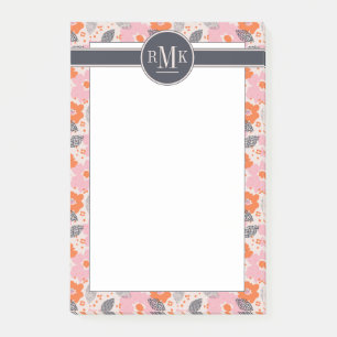 Gullig Retro blommönster för Monogram Post-it Block