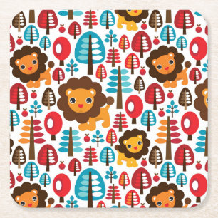 gullig retro lejon ungeillustration underlägg papper kvadrat