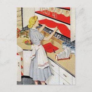 Gullig retro vintagelokalvårddam helg vykort