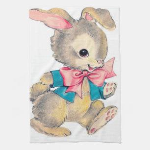 Gullig retro vintagepåskharehelgdag kökshandduk