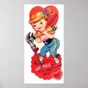 Gullig retro vintagevalentinaffisch poster