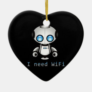 Gullig robot julgransprydnad keramik