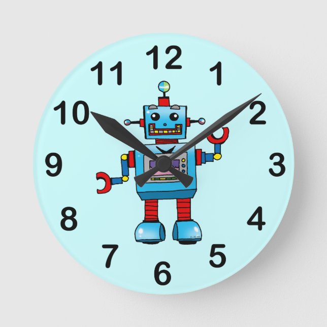 Gullig robot rund klocka (Framsida)