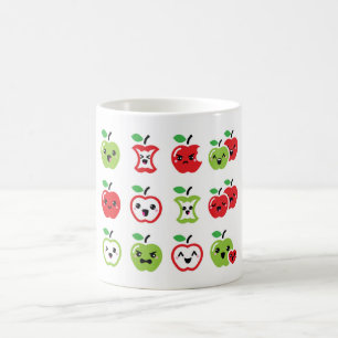 Gullig röd äpple- och gröntäpplekawaiikopp kaffemugg