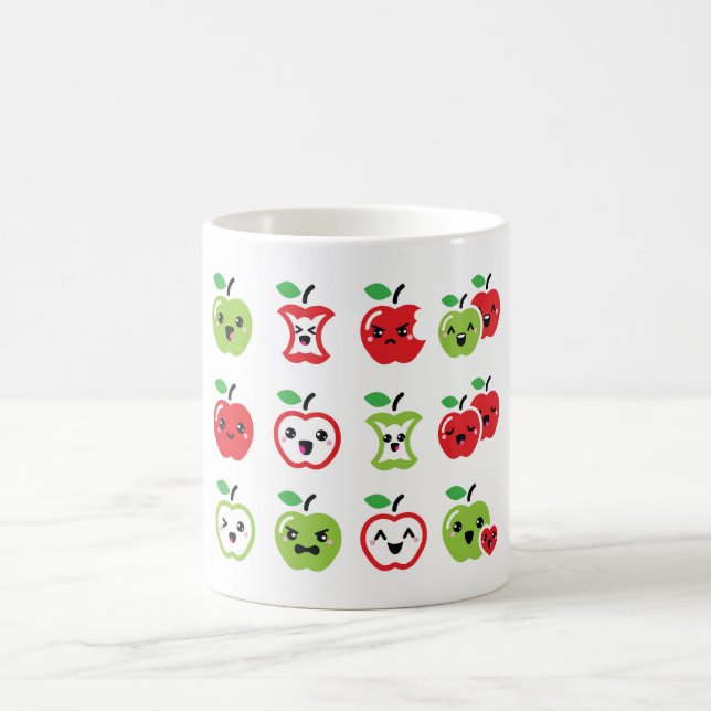 Gullig röd äpple- och gröntäpplekawaiikopp kaffemugg (Center)