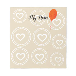 Gullig röd ballong & hjärtaanteckningsblock anteckningsblock