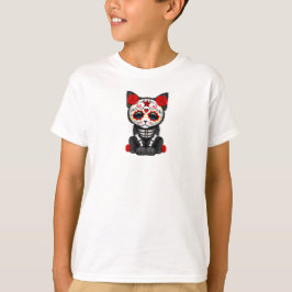 Gullig röd day of the deadkattungekatt t shirt