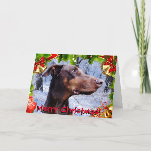 Gullig röd dobermanjulkort helgkort