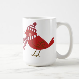 Gullig röd fågel med scarf- & hattjulmuggen kaffemugg