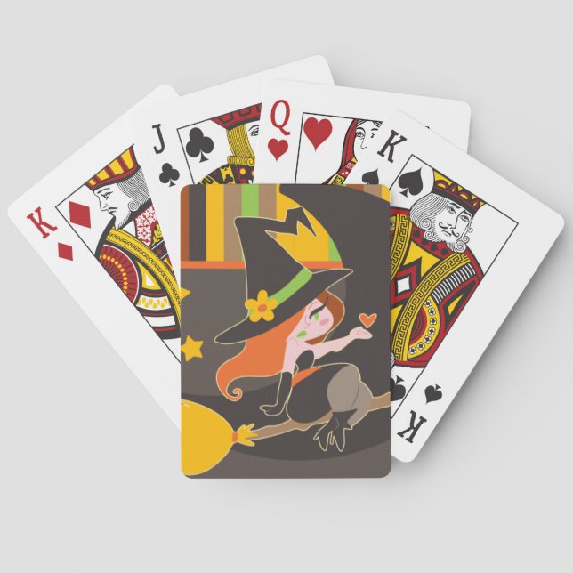 Gullig röd Haired häxa "för happy halloween" Spelkort (Baksidan)